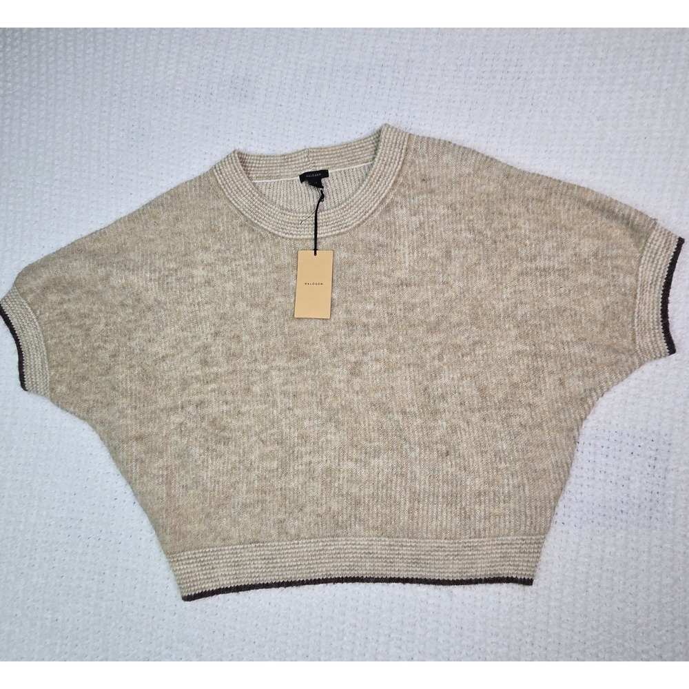 Halogen Womens XXL Oatmeal Marled Dolman Short‎ Sleeve Sweater  NEW Wool Blend